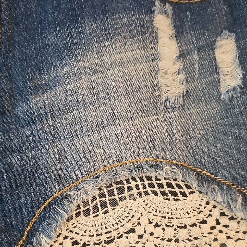 Bohemian Blue Jean Shorts with Lace Trim - Picture 3 of 5